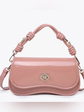 NWT Patent Knot-Handle Mini Shoulder Bag, Pink/Nude
